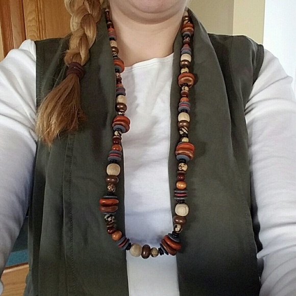 Jewelry - Vintage 24 Inch Wooden Multi Color Bead Necklace